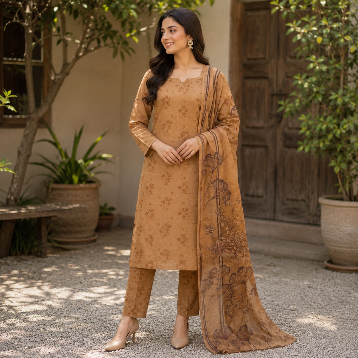 Caramel Bloom Premium Lawn 3pc (Unstitched)