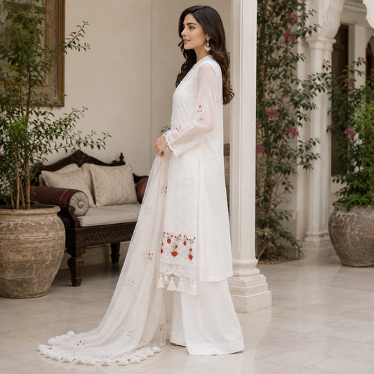 Ivory Rose 3 Piece Organza Suit with Chiffon Dupatta