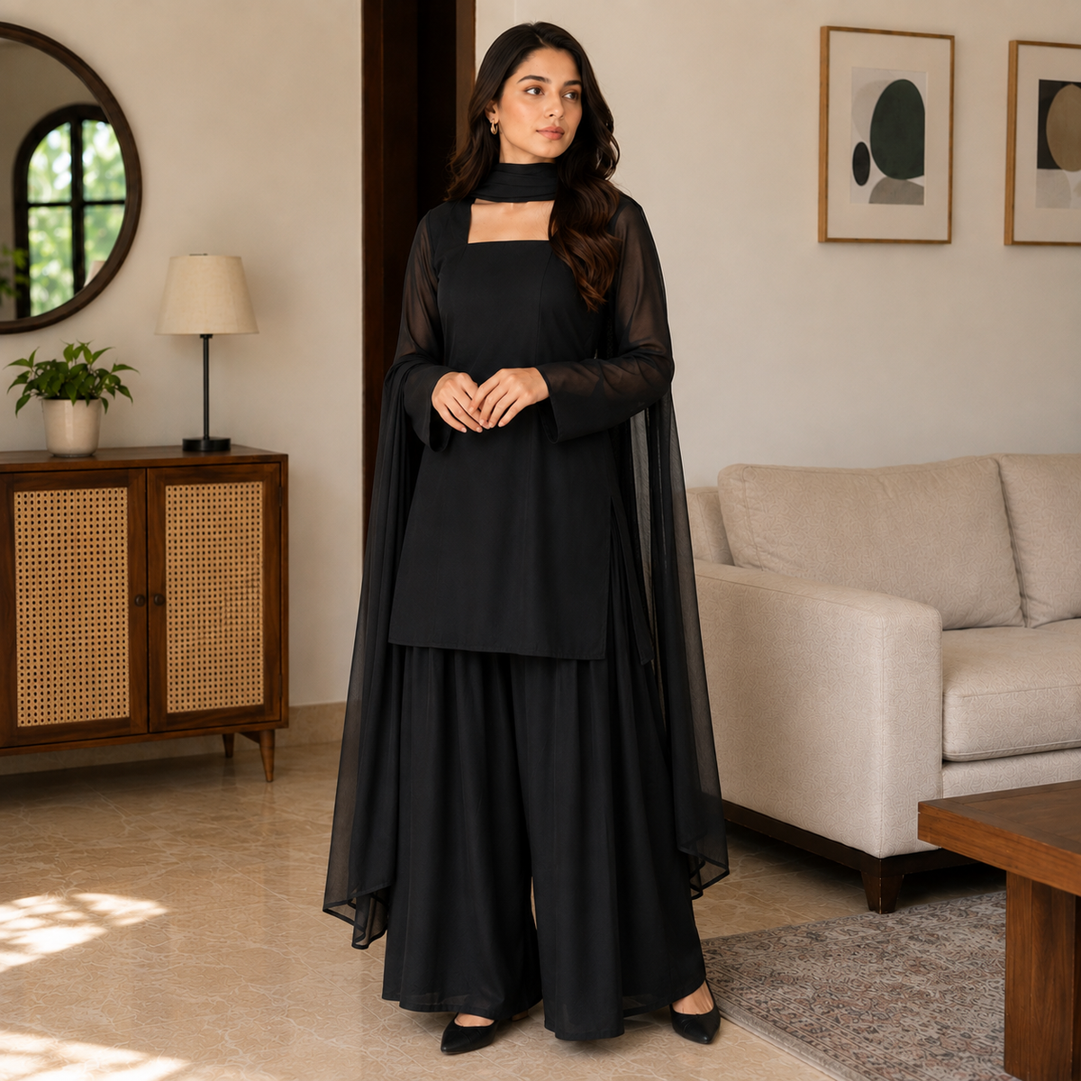 Elegant Forest Green Stitched 3 Pc
