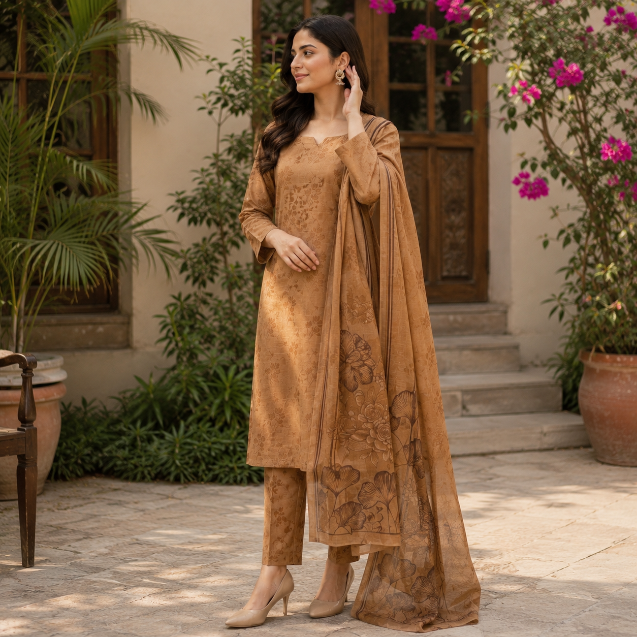Caramel Bloom Premium Lawn 3pc (Unstitched)
