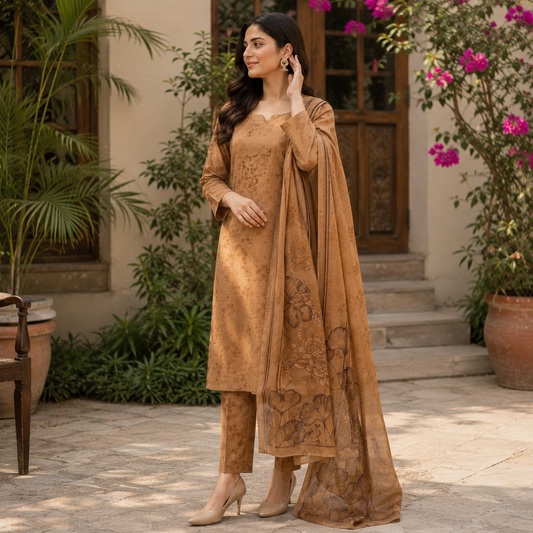Caramel Bloom Premium Lawn 3pc (Unstitched)
