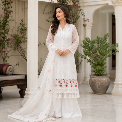 Ivory Rose 3 Piece Organza Suit with Chiffon Dupatta
