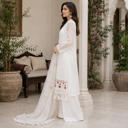 Ivory Rose 3 Piece Organza Suit with Chiffon Dupatta