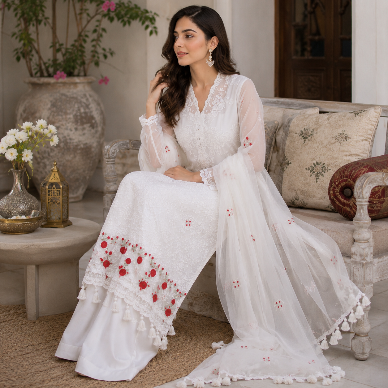 Ivory Rose 3 Piece Organza Suit with Chiffon Dupatta