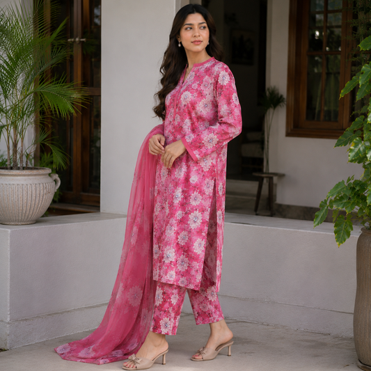Blush Bloom – 3-Piece Lawn Suit (V)
