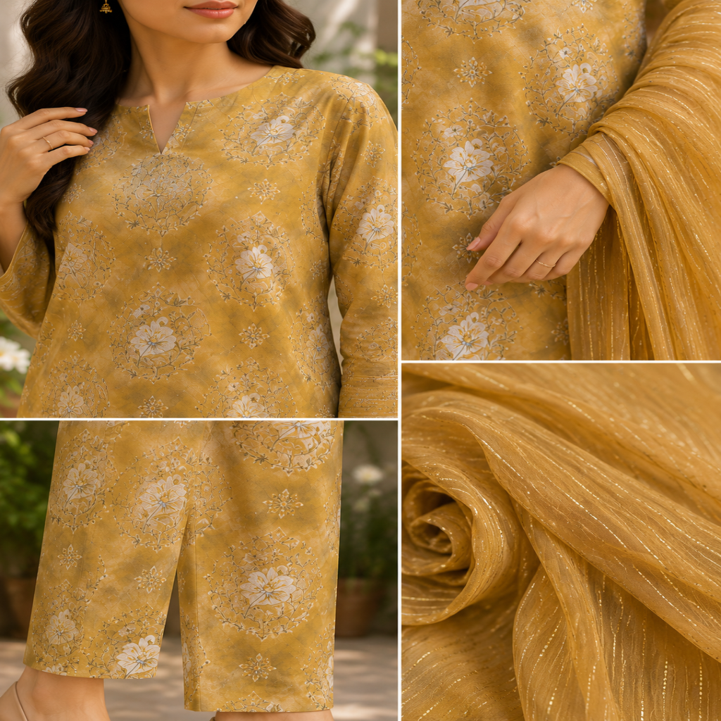 Mustard Floral 3-Piece Lawn Suit (unsritched) (V)