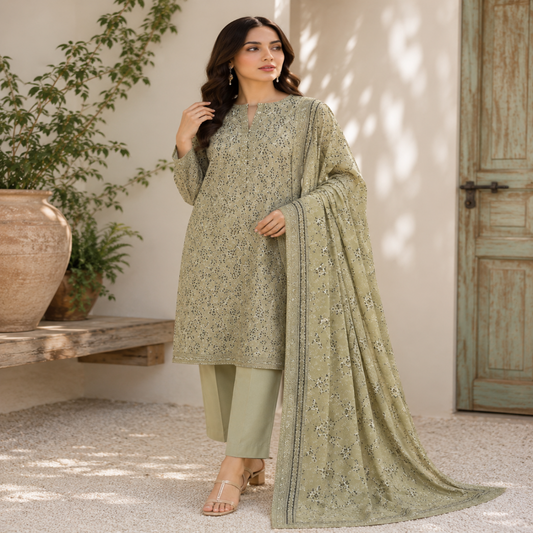 Sage Green Floral 3-Piece Lawn Suit (unstitched) (V)