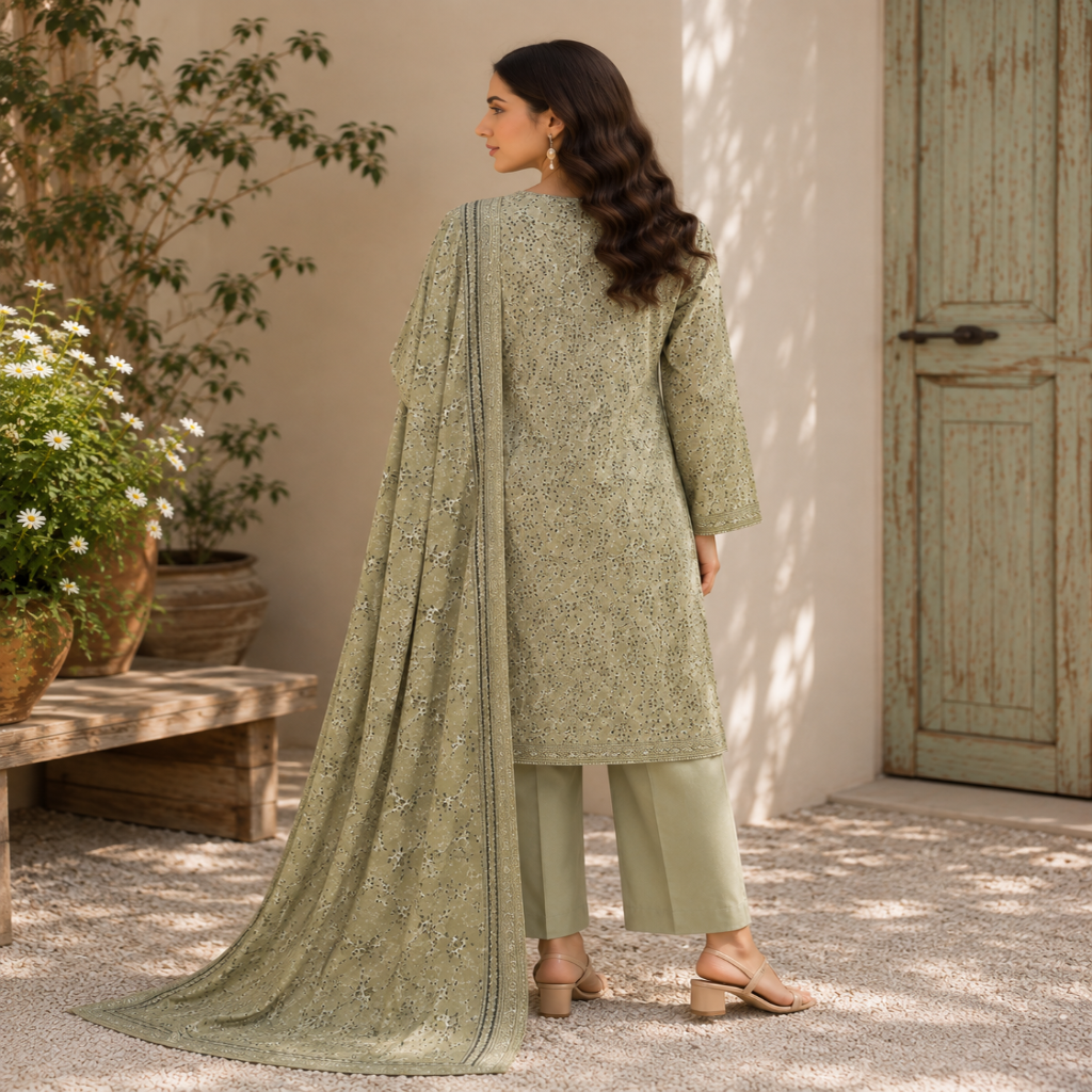 Sage Green Floral 3-Piece Lawn Suit (unstitched) (V)