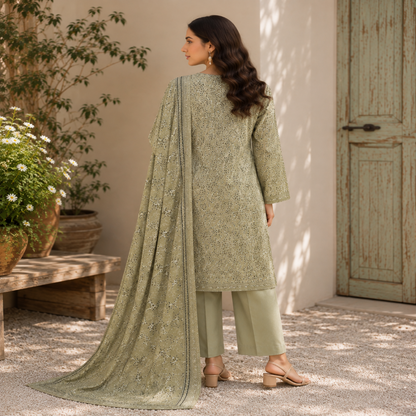 Sage Green Floral 3-Piece Lawn Suit (unstitched) (V)