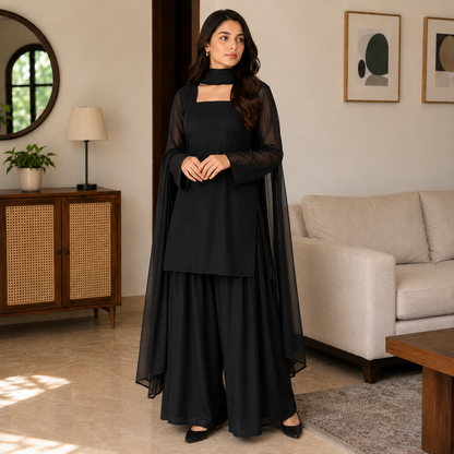 Elegant Forest Green Stitched 3 Pc