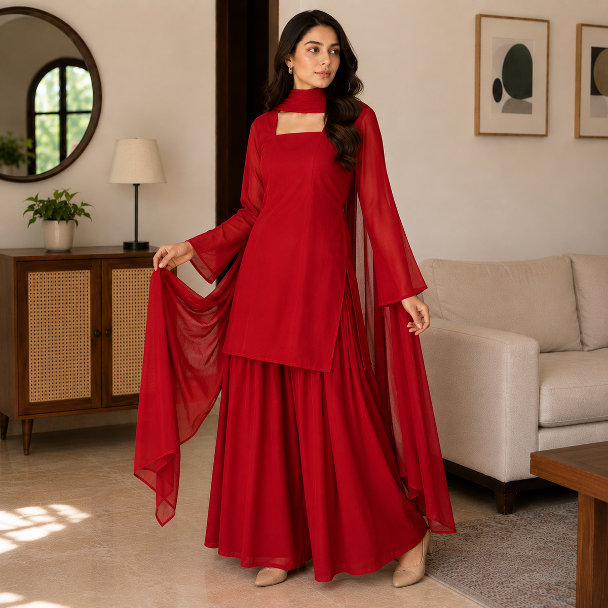 Elegant Forest Green Stitched 3 Pc
